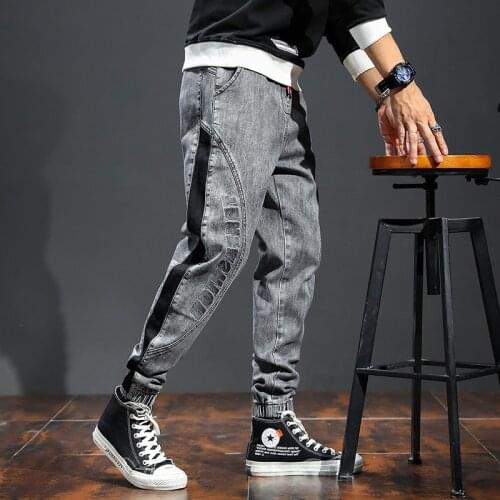 Mens Fashion Pants Elastic Band Overweight Large Size Jeans Cowboy Trousers Male Fashionable Patchwork Streetwear Plus Size Man
