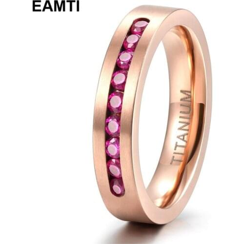 Eamti Rose Gold Titanium Ring For Women 4mm Party Wedding Band Rose Cubic Zirconia Inlay Female bague femme Men 8mm for Couple
