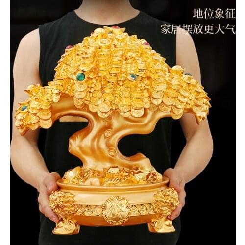 HOT SALE # Bring in wealth office home shop company Money Drawing efficacious Mascot Gold Pachira money Tree FENG SHUI statue