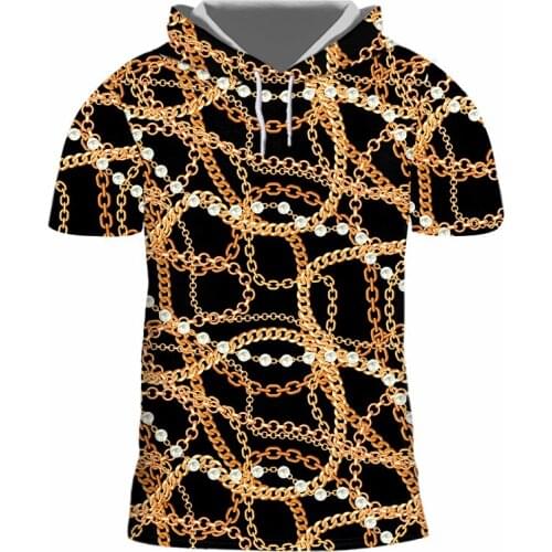 IFPD EU Size Fashion Golden Chain 3D Print Hooded T-shirts Summer Homme Short Sleeve Luxury Royal Baroque Mens Plus Size Shirt