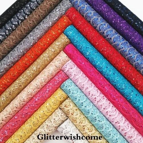Glitterwishcome 21X29CM A4 SIZE Lace Glitter Leather, Fish scales Mermaid Fabirc Leather fabric Vinyl for Bows, GM020A