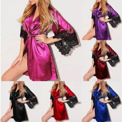 Sexy Thin Lingerie Transparan Summer Womens Ladies Bride Robes Kimono Robe Satin Lace Girls Night Wear Gown Sleepwear bathrobe