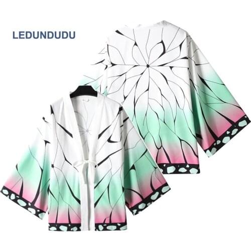 Demon Slayer Kimetsu no Yaiba Cosplay Kochou Shinobu Chiffon Cloak Haori Costume Kamado Nezuko Kimono Women Yukata Bathrobe Men