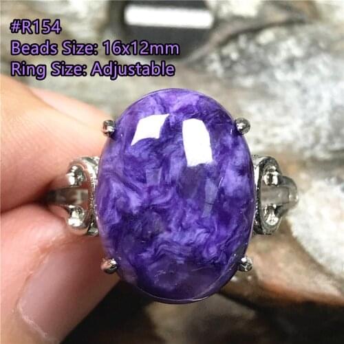 Natural Purple Charoite Stone Ring Jewelry For Women Lady Men Luck Healing Crystal Silver Adjustable Ring Gemstone 16x12mm Beads