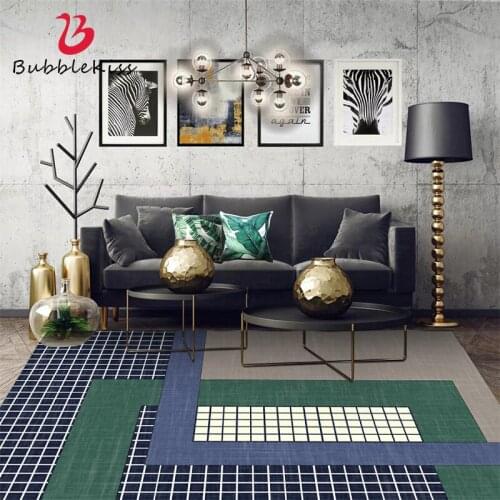 Bubble Kiss Carpets For Living Room Blue Plaid Pattern Rug Fashion Home Area Rugs Green Geometric Non-Slip Rug Customize Carpet