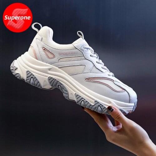 Superone New Women Sneakers Cow Leather Mix Color Thick Bottom Sneakers Women Fashion Cool Ladies Shoes Footwear Size 35-40