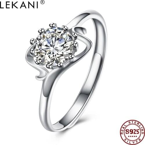 LEKANI 925 Sterling Silver Jewelry Rings For Girl Adjustable Creativity Design Round Zircon Women Wedding Ring Gift On Sale