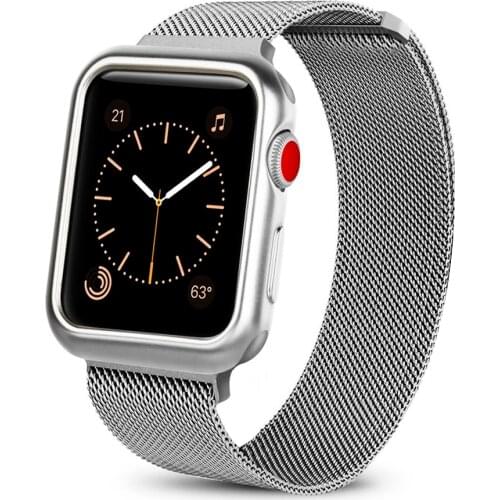 Magnetic loop strap for Apple Watch Band 44mm 40mm 42mm 38mm iWatch series SE/6/5/4/3/2 stainless steel bracelet +case