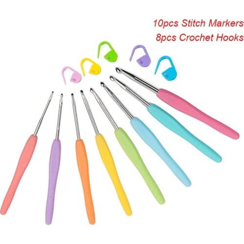 Looen Brand 8pcs 2.5-6.0mm Mix Crochet Hooks Knitting Needles for Women Mom DIY Craft Tools Include 10pcs Stitch Markers Bonus