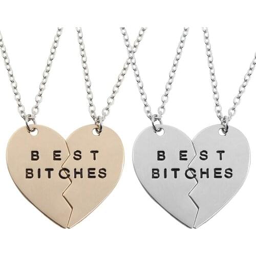 2 PCS/Set Trendy Best Bitches Best Friend Broken Heart Pendant Necklace Jewelry For Men Women Gift 2 Color Alloy Necklace