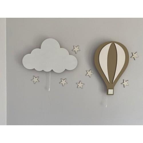 Set of 2- Nursery Cloud and Balloon Lamp, Cloud Lamp, Air Balloon Light, Wooden Led Light, Baby Night Lamp, My Childs Room Decor