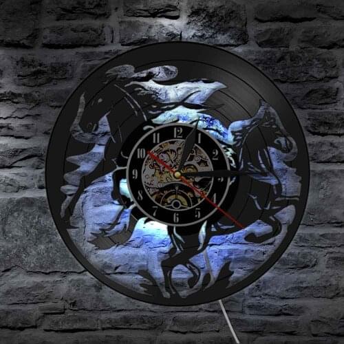 Black Run Of Horse Wall Art Clock Nature Black Running Horses Equine Vinyl Record Wall Clock Horse Lover Home Decor Accessories