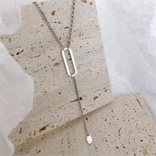 New Popular Geometric Shape O-shaped 925 Sterling Silver Jewelry Old Tassel Polished Oval Clavicle Chain Necklaces N177
