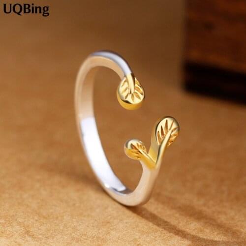 New Arrivals Pure 925 Sterling Silver Rings Open Gold Leaf Ring For Girl Women Gift Jewelry