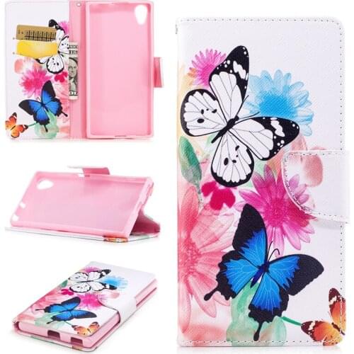 New Flip Colored Drawing PU Leather Cases with Kickstand for Sony Xperia XA1 Plus Mobile Phone Cases with Wallet Card Holders