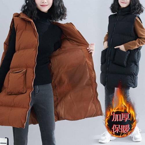 Extra Large Size Down Cotton Vest Womens Jacket 2020 New Autumn Winter Mid-Length Loose Thick Casual Waistcoat Parka Coat y945