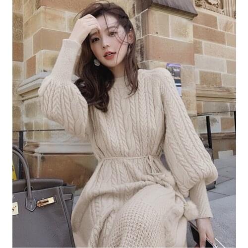 Autumn Thick Jumper Dresses Sweater Dress Women Warm Korean Winter Knitted Casual New Solid Woman Pollover 2021 Sweater Mujer