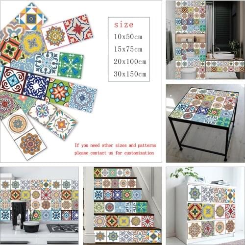 Colorful Mandala Strip Tile Wall Sticker Kitchen Bathroom Basin Decoration Wall Decor Waterproof Peel & Stick Ceramics Art Mural