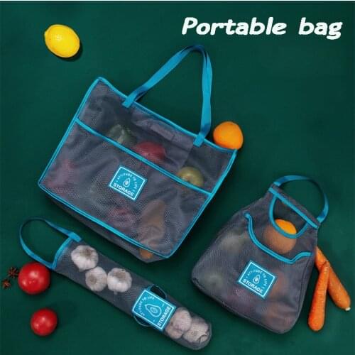 Portable Vegetable Storage Bag Hanging Mesh Shopping Bag Garlic Ginger Fruit Organizers Home Sundries Pouch Kitchen Accessories