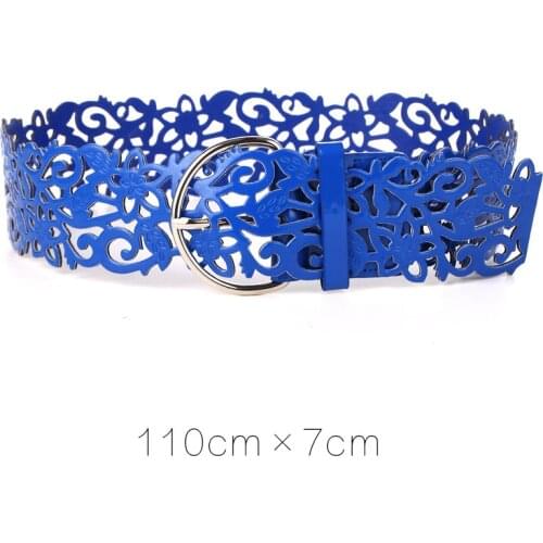Women Fashionable Hollow Belt Spring And Summer Super Wide 7cm Waist Cover With Flower carving Bright blue belt Spain Women