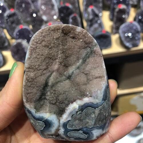 Natural stone gray geode crystal quartz cluster Raw stone mineral home decor display variety of color crystals