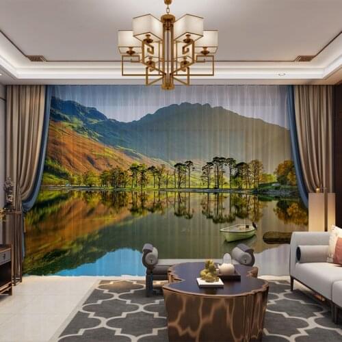 Chinese Style Ink Mountains Landscape 3D Customized Curtains Drape Panel Sheer Tulle Home Decoration Living Room Bedroom