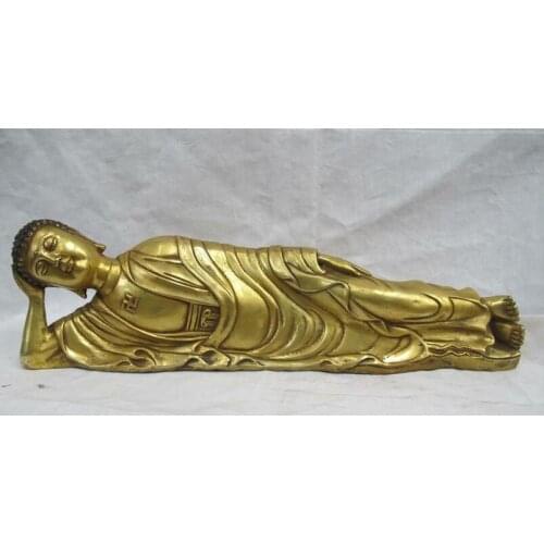 Tibet Buddhism Bronze Gild Sleep Rest Sakyamuni Reclining Buddha Statue