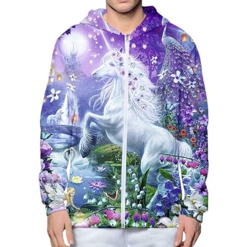 LCFA Brand Purple Horse 3D Hoodie Zip Hoodies Men Women New Fashion Autumn Hooded Sweatshirt Long Sleeve Pullover Animals