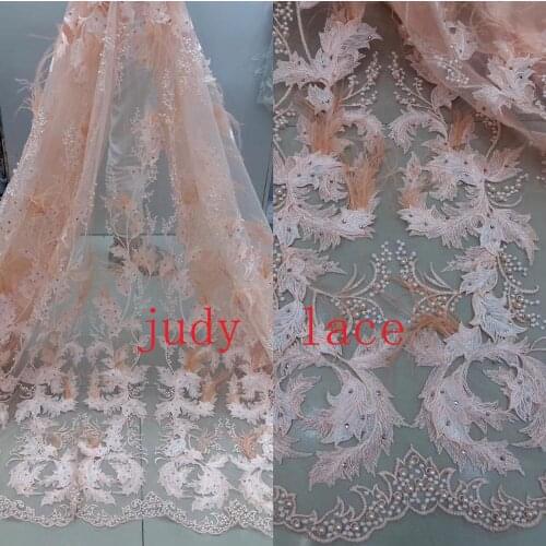 Three-colour embroidery lace pearl feather tassel ironing drill cloth for wedding dress dress fashion dinner