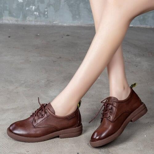 Genuine Leather Single Shoes Womens Spring 2021 New Womens Shoes Flat Casual Shoes Top Layer Cowhide Lace-up Low-top Shoes