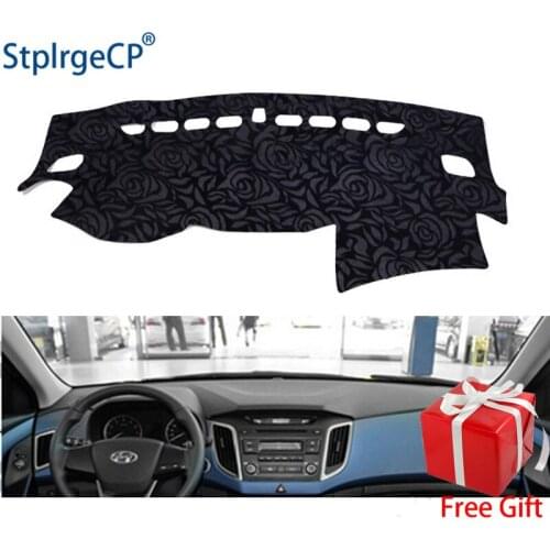 Rose Pattern Non-slip Car Dashboard Cover Dash Mat Pad DashMat ANti-UV Car Sticker for Hyundai IX25 Creta 2014-2019 Car Styling