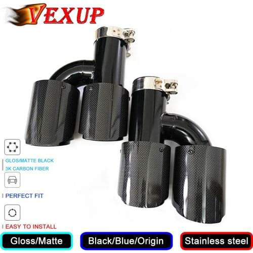 Top Quality h Shape Car Carbon Fiber Glossy Black Muffler Tip Double Exit Exhaust Pipe Mufflers Nozzle Decoration Black Steel