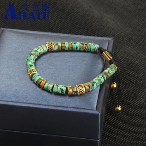 Top Quality Black Cz Cylinder Macrame Bracelet with 6mm Lapis Lazuli & African Stone Beads All-match Jewelry Logo Service