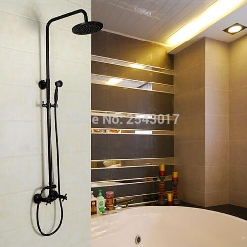 High Quality Luxury Shower Set Bathroom Wall Mounted Black Bronze Finish Classic Shower Mixer Tap 8" Rainfall Shower ZR50