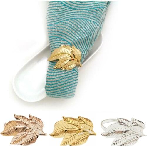 12pcs/set Western Restaurant Metal Tree Leaf Napkin Ring Hotel Napkin Ring Napkin Button Towel Buckle For Wedding Party Decor