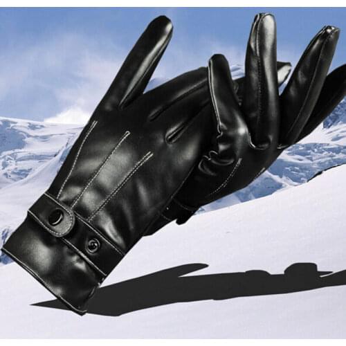 Meihuida Winter Fashion Men Faux Leather Motorcycle Full Finger Touch Screen Warm Gloves Outdoor Activity Windproof Ski Glover