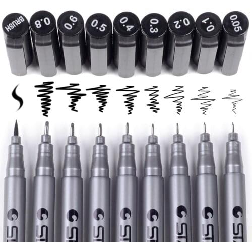 1-Piece Pigment Liner Pigma Micron Ink Marker Pen 0.05 0.1 0.2 0.3 0.4 0.5 0.6 0.8 Different Tip Black Fineliner Sketching Pens
