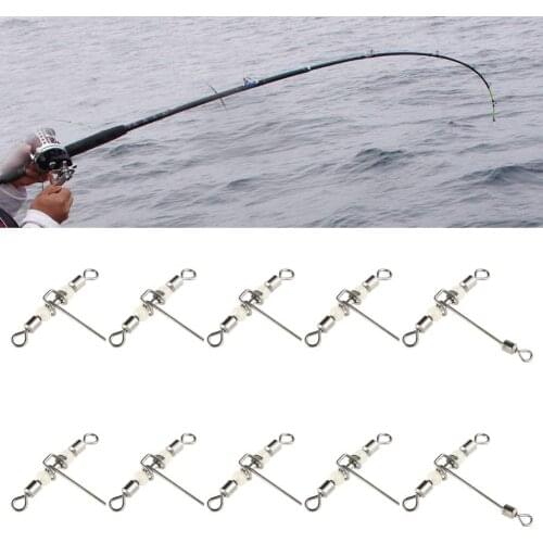 10Pcs 3 Way T-shape Carp Fishing Rolling Swivel Connectors with Luminous Beads