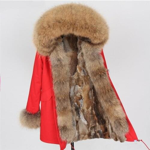 2021 Long Waterproof Parka Natural Raccoon Fox Fur Collar Hood Real Rabbit Fur Liner Coat Winter Jacket Women Detachable