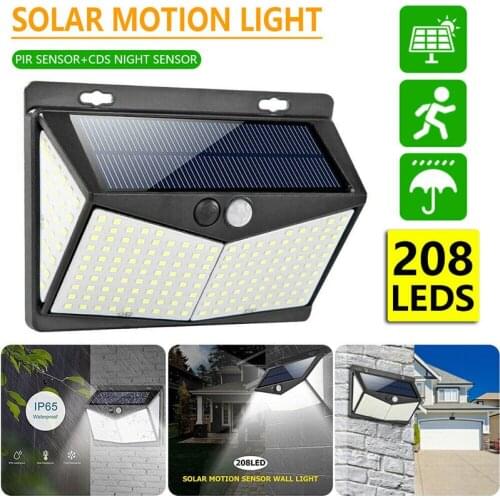 208 LED Solar Powered PIR Motion Sensor Light Outdoor Garden Security Wall Light