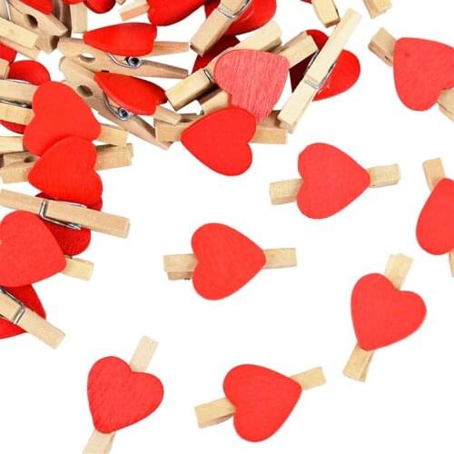 50pcs/pack Mini Wood Heart Clip Wedding Party Photo Postcard Clip Peg Pin DIY Wooden Craft Home Decoration