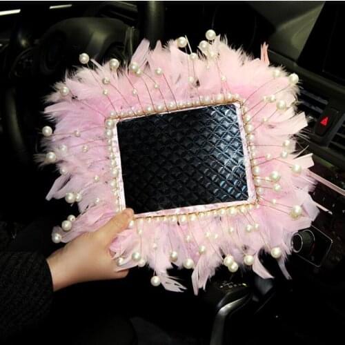 Car Feather Anti-slip Mat Car Shiny Pearl Feather Quartet Storage Mat Creative Car Decoration Mat Female