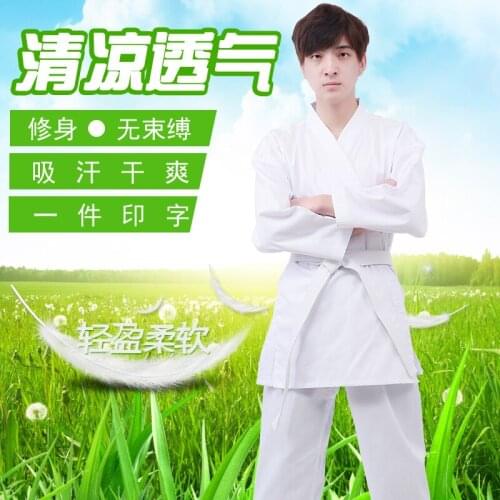 White Long Sleeves Long Pants Cool And Breathable Taekwondo & Karate Clothing With White Waisted Belt