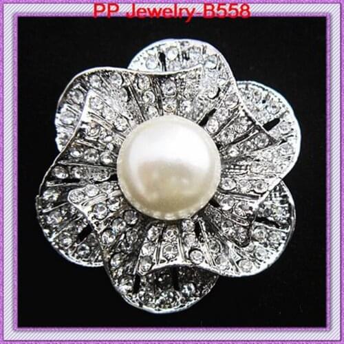 Free shiping(12pcs/lot)Rhodium plated Luxury design Beautiful pearl flower brooch