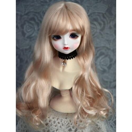 BJD Doll wig is ideal for 1/31/41/6SD stylish womens daily wear with air bangs, wavy milk-silk hair, orange gold and dark brown