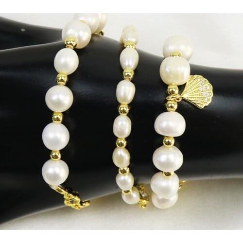 5 Pieces Handmade Freshwater pearls Bracelet Fashion jewelry Bracelet Gold Color chain women Bracelet Jewelry GIft 9940