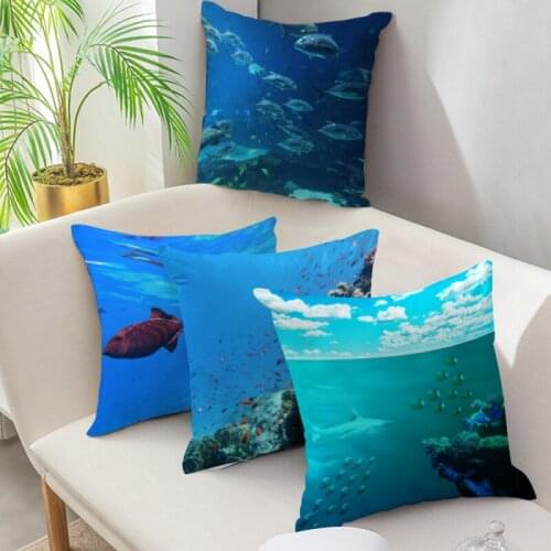 Fuwatacchi Ocean Animal Photo Cushion Cover Wide Variety of Fish Print Throw Pillow Cover for Home Sofa Decor Pillowcase 45x45cm