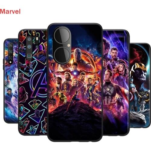 Black Silicone Cover Marvel The Avengers For Huawei P50 P40 P30 P20 Pro P10 P9 P8 Lite E Plus 2019 Phone Case