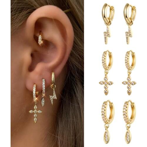 CRMYA High Quality Crystal Lightning crosses Yellow Silver Plated Hoop Drop Earrings For Women Dangle Earrings Jewelry Wholesale