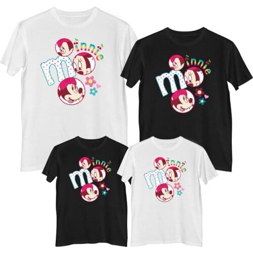 Disney Minnie Mouse T-shirt Summer Comfortable 100%cotton Fashion T-shirts women short sleeve Matching mother and daughter dress